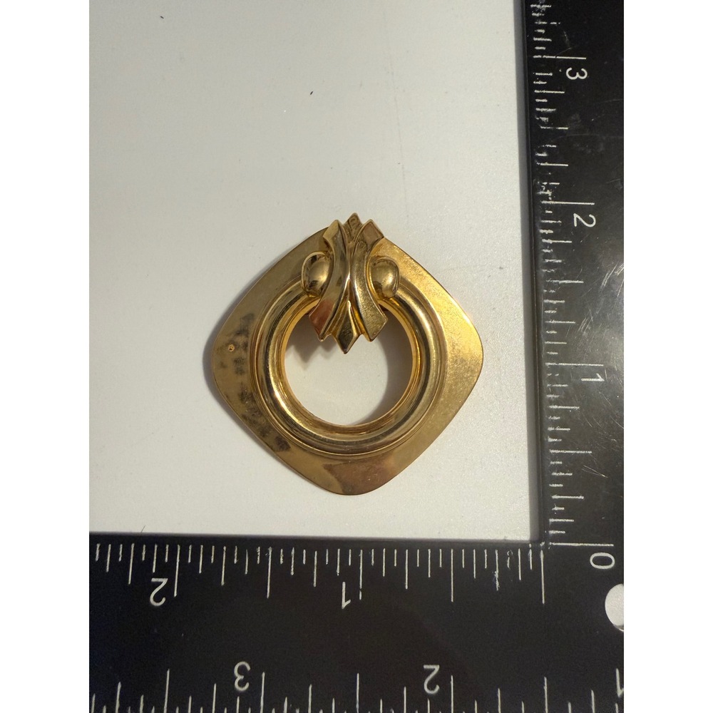Vintage Gold Tone Door Knocker Scarf Clip Shield Geometric Statement Accessory